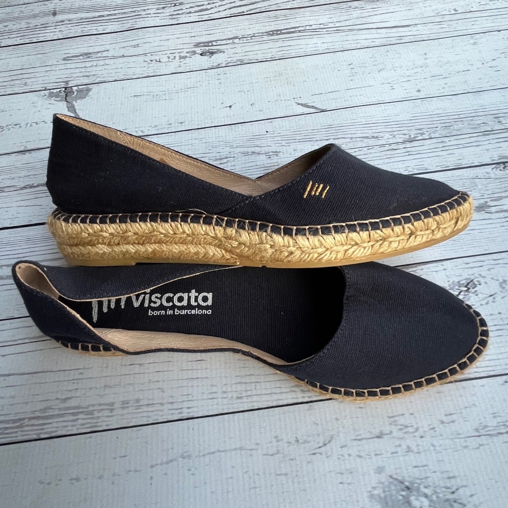 Viscata Barcelona NEW Womens Black Canvas dOrsay Espadrille Spain 39 Coastal